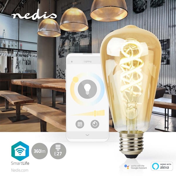Nedis SmartLife LED Lyspære | E27 | 360 lm | 4.90 W | Varm til avkjølt hvitt | 1800 - 6500 K | Glass | Android™ / IOS | ST64 | 1 stk