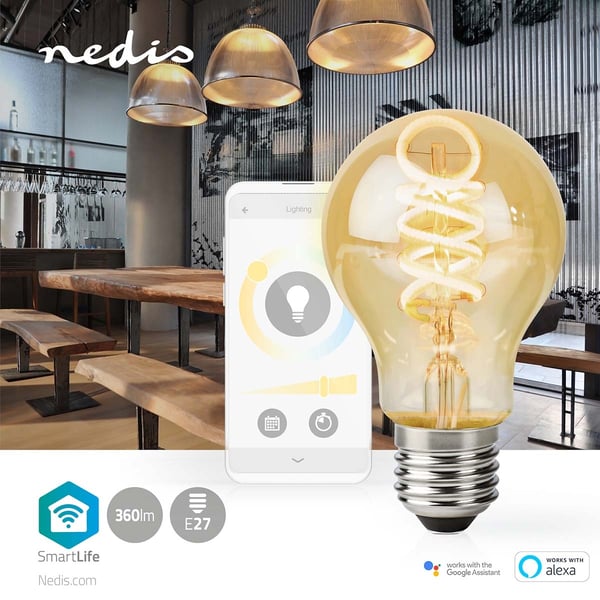 Nedis SmartLife LED Lyspære | E27 | 360 lm | 4.90 W | Varm til avkjølt hvitt | 1800 - 6500 K | Glass | Android™ / IOS | pære | 1 stk