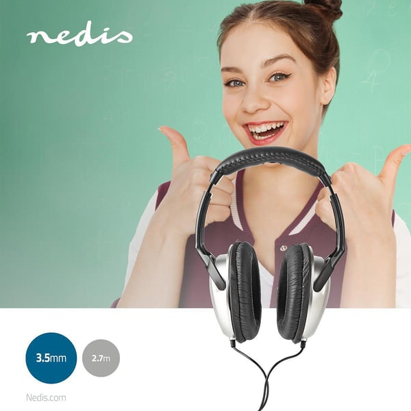 Nedis Over-Ear hodetelefoner med kabel | 3.5 mm | Kabellengde: 2.70 m | Volumkontroll | Sort / Sølv