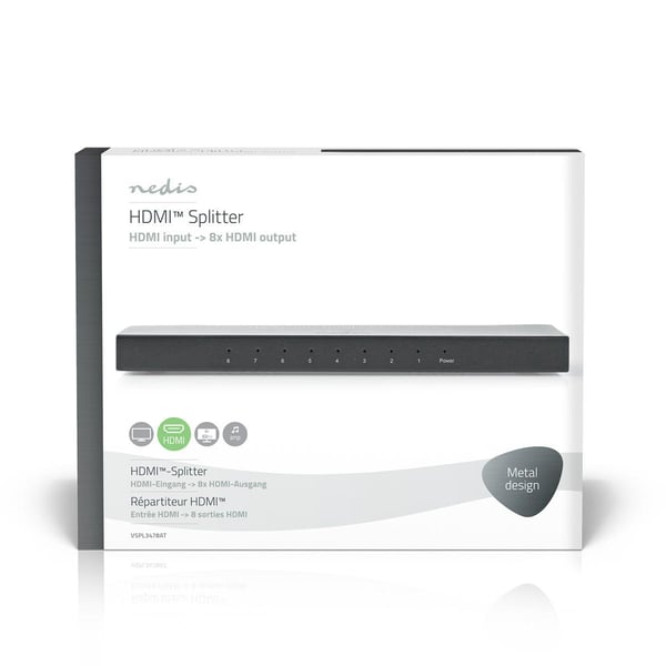 Nedis HDMI ™ Splitter | 8-Port port(s) | 8x HDMI™ Output | 4K@60Hz | 18 Gbps | Metall | Antrasitt