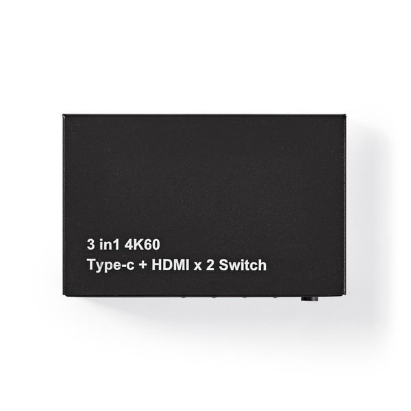 Nedis HDMI ™ Switch | 3-Port port(s) | 1x USB-C™ / 2x HDMI™ Input | 1x HDMI™ Output | 4K@60Hz | 18.0 Gbps | Metall | Antrasitt