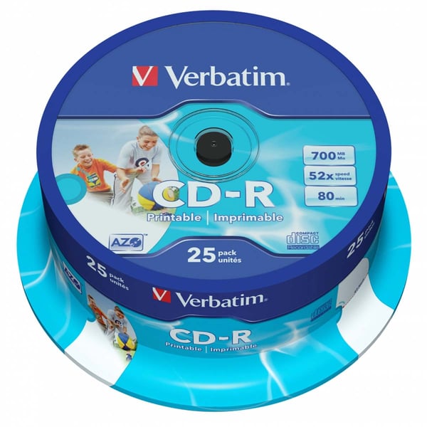 CD-R AZO Wide Inkjet Printable 700 MB 52x 25 Pakke Spindel