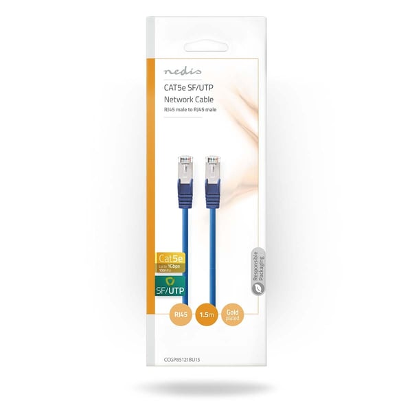 Nedis CAT5e nettverkskabel | SF/UTP | RJ45 Han | RJ45 Han | 1.50 m | Rund | PVC | Blå | Konvolutt