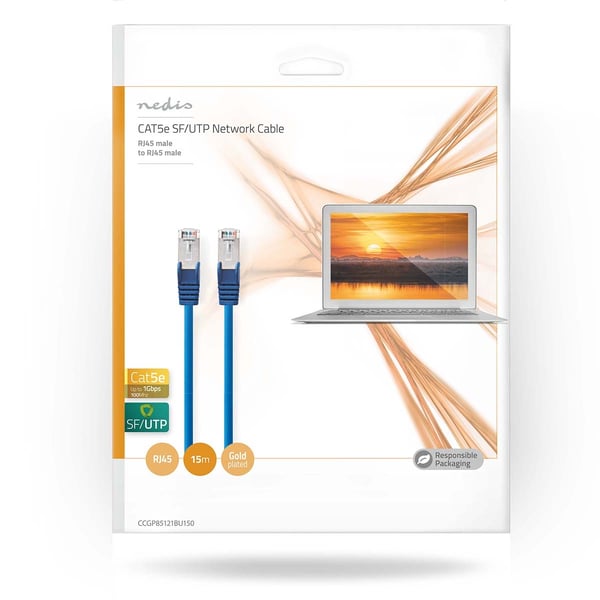 Nedis CAT5e nettverkskabel | SF/UTP | RJ45 Han | RJ45 Han | 15.0 m | Rund | PVC | Blå | Konvolutt