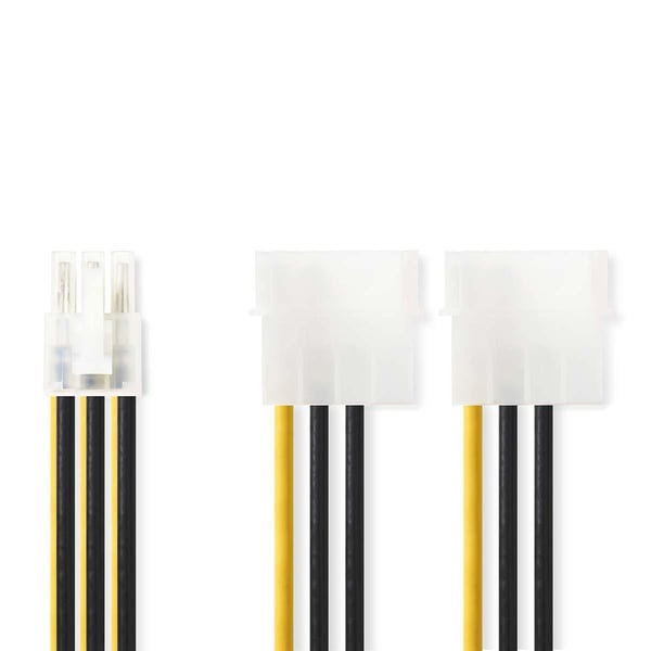 Nedis Intern Strømkabel | 2x Molex Han | PCI Express Hun | Gull belagt | 0.20 m | Rund | PVC | Gul / Sort | Plastpose