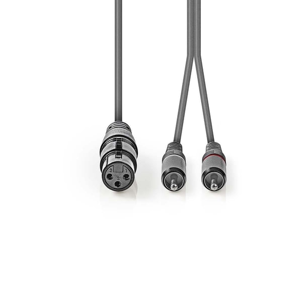 Nedis Balansert lydkabel | XLR 3-Pin Hun | 2x RCA Han | Nikkel belagt | 3.00 m | Rund | PVC | Mørk Grå | Pappetui