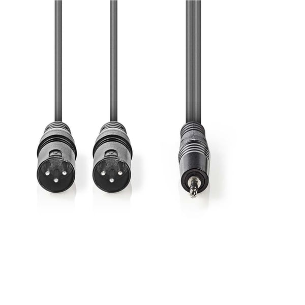 Nedis Balansert lydkabel | 2x XLR 3-Pin Han | 3.5 mm Han | Nikkel belagt | 3.00 m | Rund | PVC | Mørk Grå | Pappetui