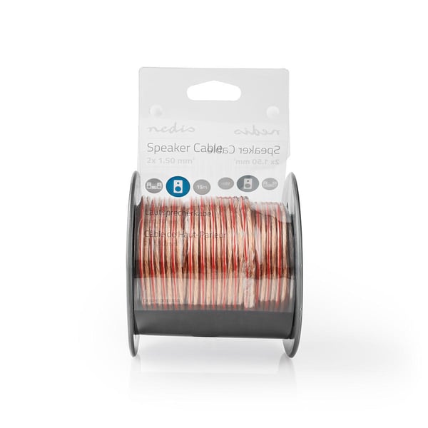 Nedis Speaker Cable | 2 x 1.50 mm² | Kobber | 15.0 m | Rund | PVC | Gjennomsiktig | Rull