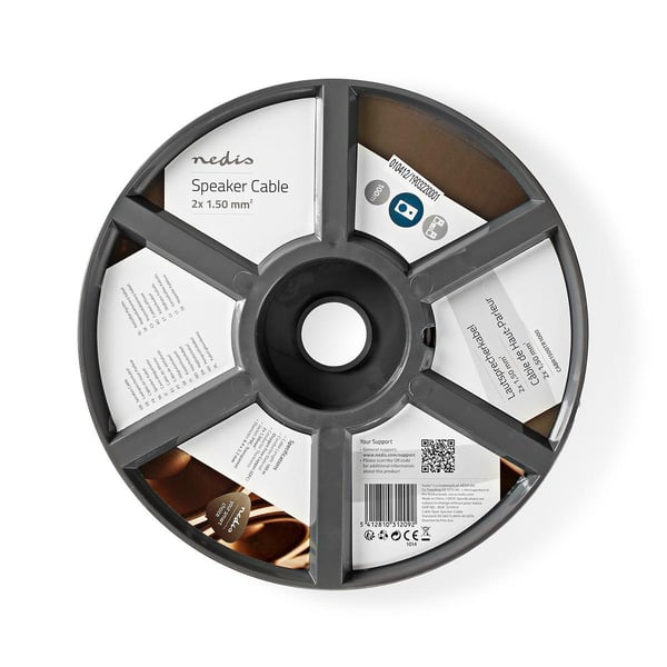 Nedis Speaker Cable | 2 x 1.50 mm² | Kobber | 100 m | Rund | PVC | Gjennomsiktig | Rull