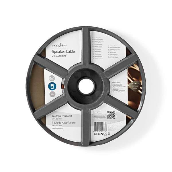 Nedis Speaker Cable | 2 x 4.00 mm² | Kobber | 15.0 m | Rund | PVC | Gjennomsiktig | Rull