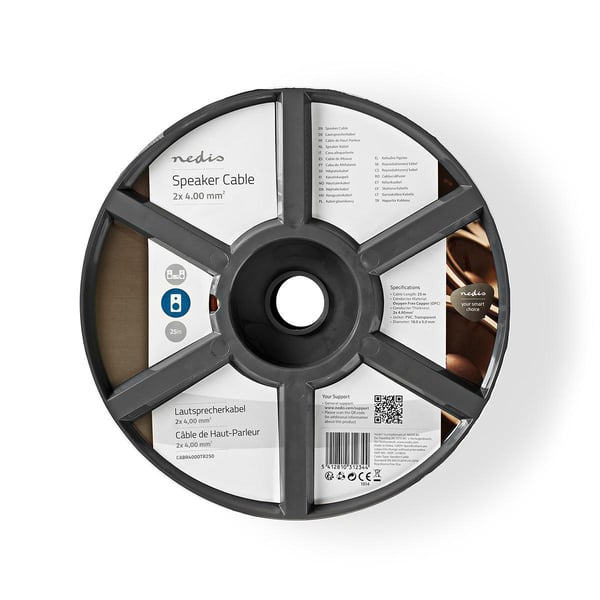 Nedis Speaker Cable | 2 x 4.00 mm² | Kobber | 25.0 m | Rund | PVC | Gjennomsiktig | Rull