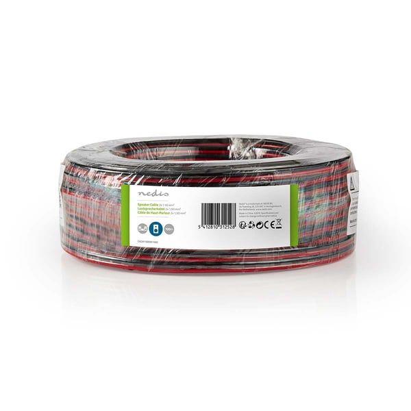 Nedis Speaker Cable | 2 x 1.50 mm² | CCA | 100 m | Rund | PVC | Rød / Sort | Pakk Inn