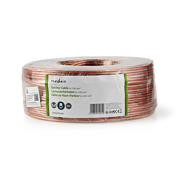 Nedis Speaker Cable | 2 x 2.50 mm² | CCA | 100 m | Rund | PVC | Gjennomsiktig | Pakk Inn