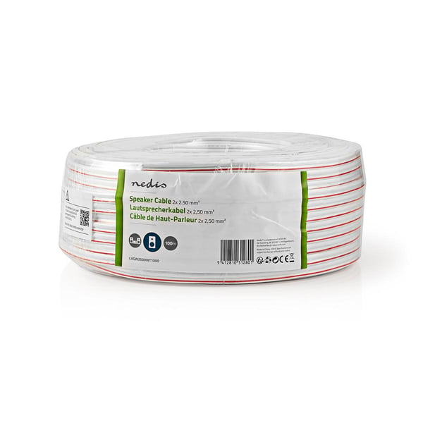 Nedis Speaker Cable | 2 x 2.50 mm² | CCA | 100 m | Rund | PVC | Hvit | Pakk Inn