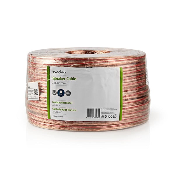 Nedis Speaker Cable | 2 x 6.00 mm² | CCA | 100 m | Rund | PVC | Gjennomsiktig | Pakk Inn