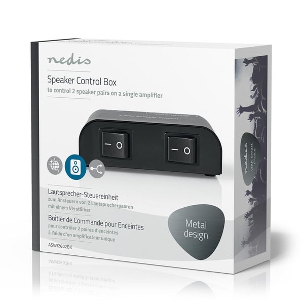 Nedis Speaker kontrollboks | 2-Port port(s) | Terminalklemmer | Høyttalerimpedans: 4-16 Ohm | Maksimal Belastning per Kanal: 150 W | Aluminium | Sort