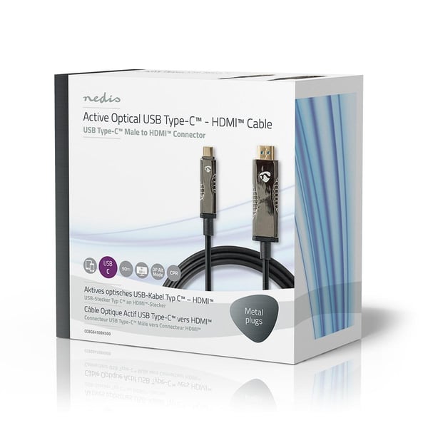 Nedis Aktiv optisk USB-kabel | USB-C™ Hann | HDMI ™ -kontakt | 18 Gbps | 50.0 m | Rund | PVC | Sort | Gaveeske