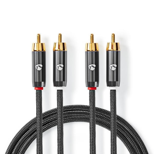 Nedis Stereo Audio kabel | 2x RCA Hanstik | 2x RCA Hanstik | Guldplateret | 1.00 m | Runde | Grå / Gun Metal Grå | Cover Window Box