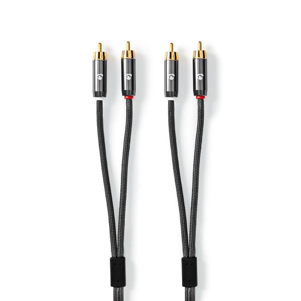 Nedis Stereo Audio kabel | 2x RCA Hanstik | 2x RCA Hanstik | Guldplateret | 1.00 m | Runde | Grå / Gun Metal Grå | Cover Window Box