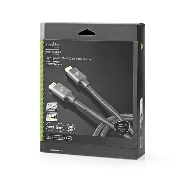 Nedis High Speed ​​HDMI ™ kabel med Ethernet | HDMI ™ -kontakt | HDMI ™ -kontakt | 4K@60Hz | ARC | 18 Gbps | 5.00 m | Rund | Bomull | Gun Metal Grå |