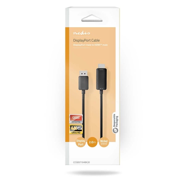 Nedis Displayport-kabel | DisplayPort Han | HDMI ™ -kontakt | 4K@60Hz | Nikkel belagt | 2.00 m | Rund | PVC | Sort | Boks