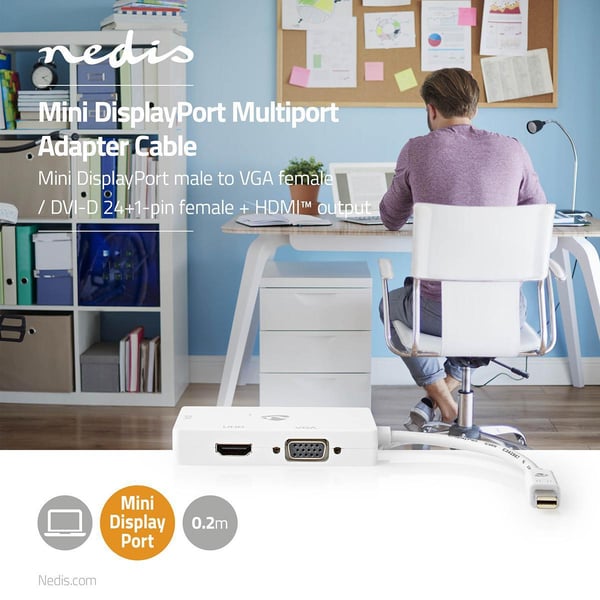 Nedis Displayport-adapter | Mini DisplayPort Han | DVI-D 24+1-Pins Hun / HDMI™ Output / VGA Hun 15p | 4K@60Hz | Nikkel belagt | Kan Veksles | 0.20 m |