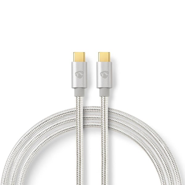 Nedis USB-kabel | USB 2.0 | USB-C™ Hann | USB-C™ Hann | 100 W | 480 Mbps | Gull belagt | 1.00 m | Rund | Flettet / Nylon | Sølv | Deksel Vindusboks