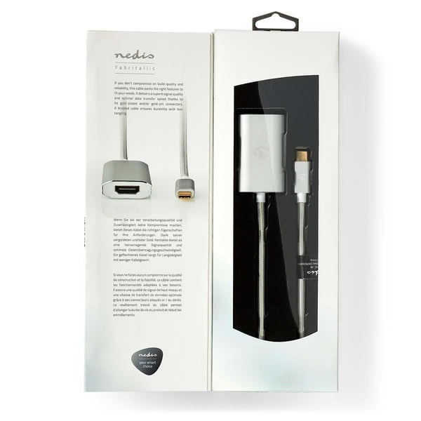 Nedis USB-C™ Adapter | USB 3.2 Gen 1 | USB-C™ Hann | HDMI™ Output | 4K@60Hz | Power delivery | 2.00 m | Rund | Gull belagt | Flettet / Nylon | Sølv |