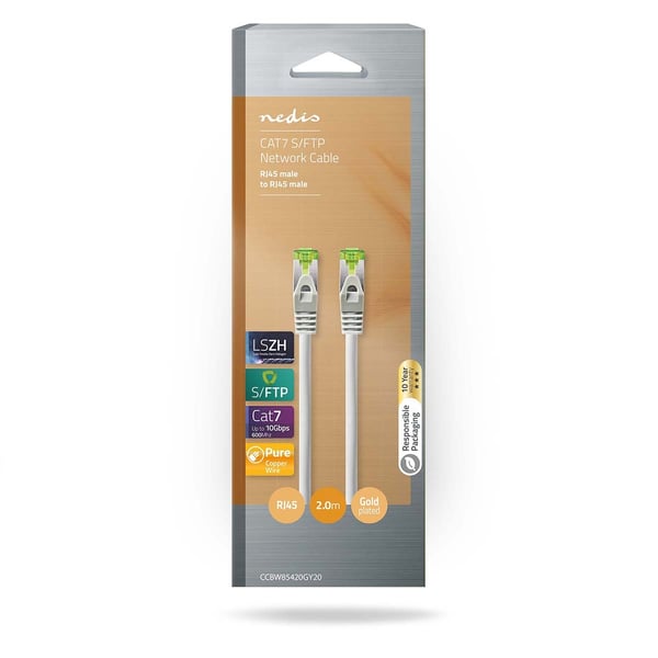 Nedis CAT7 nettverkskabel | S/FTP | RJ45 Han | RJ45 Han | 2.00 m | Snagless | Rund | LSZH | Grå | Boks