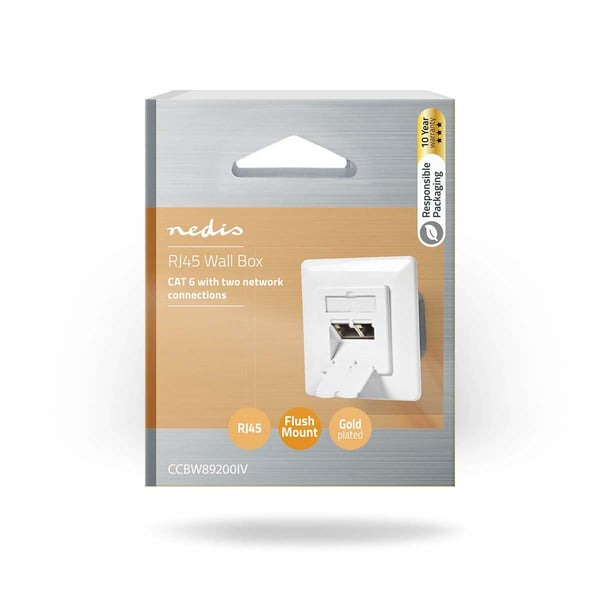 Nedis Nettverksveggboks | Innfelt montering | 2-Port port(s) | CAT6 | Rett | Hunn | Gull belagt | PVC | Hvit | Boks