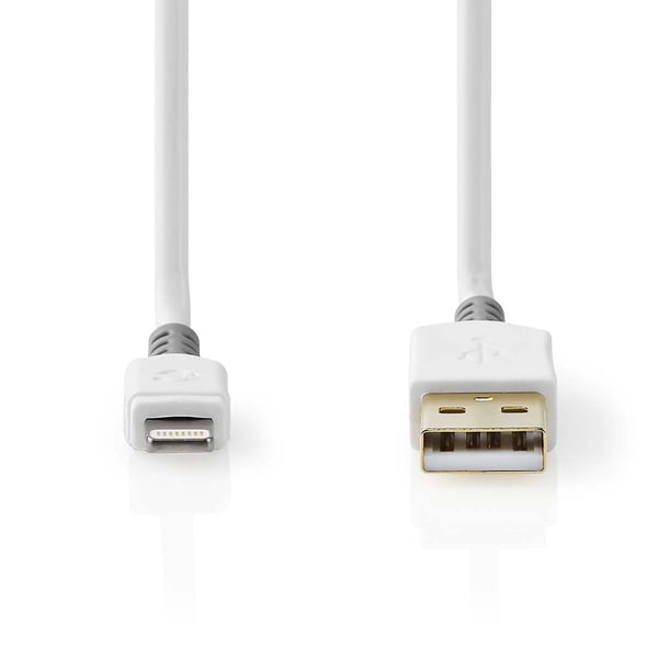 Nedis Lightning Kabel | USB 2.0 | Apple Lightning 8-Pinners | USB-A Han | 480 Mbps | Gull belagt | 3.00 m | Rund | PVC | Grå / Hvit | Boks