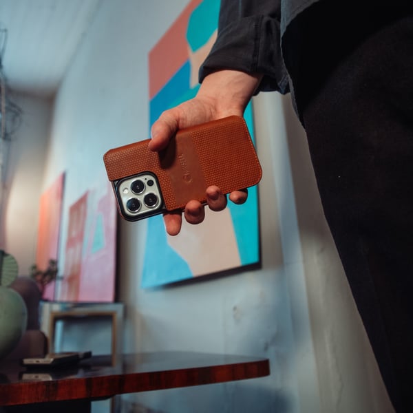 Krusell Nahka Puhelin lompakko iPhone 13 Cognac