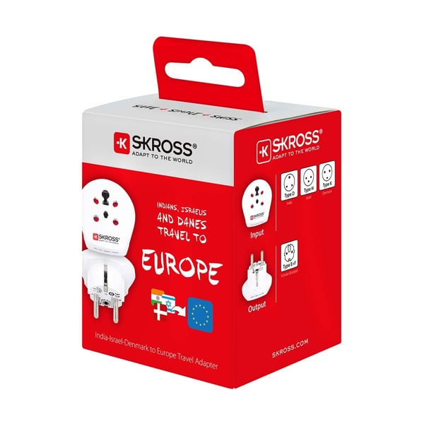 SKROSS Rejseadapter Indien / Israel / Denmark til Europe