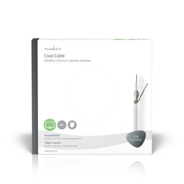Nedis Tale Kabel på Snelle | RG58C/U | 50 Ohm | Dobbelt skjermet | ECA | 25.0 m | Koax | PVC | Hvit | Gaveeske