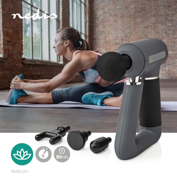Nedis Sports Massasje Pistol | Batteri drevet | N/A | Oppladningsbar | 6 Massage Modes | USB Cable | Grå