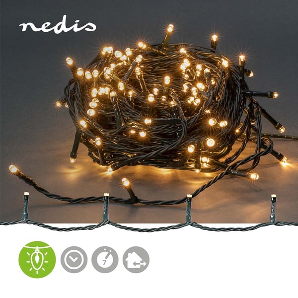 Nedis Julebelysning | Streng | 180 LED's | Varm Hvit | 13.50 m | Lyseffekter: 7 | Innendørs eller utendørs | Nettstrøm drevet