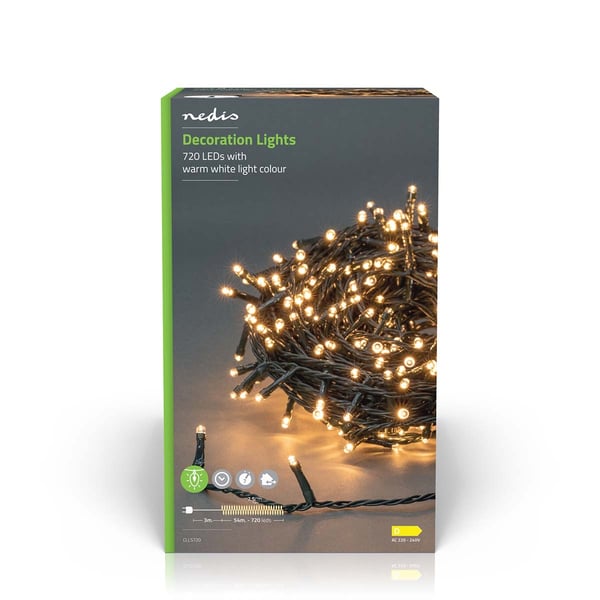 Nedis Julebelysning | Streng | 720 LED's | Varm Hvit | 54.00 m | Lyseffekter: 7 | Innendørs eller utendørs | Nettstrøm drevet