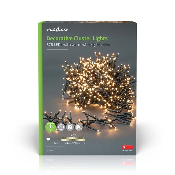 Nedis Julebelysning | Klynge | 576 LED's | Varm Hvit | 4.20 m | Lyseffekter: 7 | Innendørs eller utendørs | Nettstrøm drevet