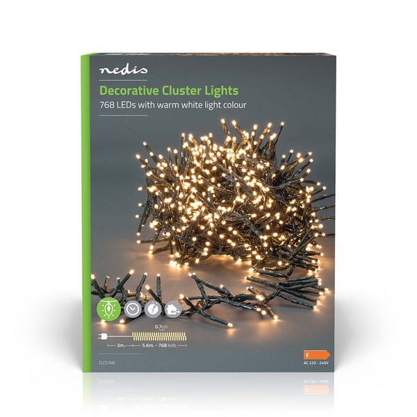 Nedis Julebelysning | Klynge | 768 LED's | Varm Hvit | 5.60 m | Lyseffekter: 7 | Innendørs eller utendørs | Nettstrøm drevet