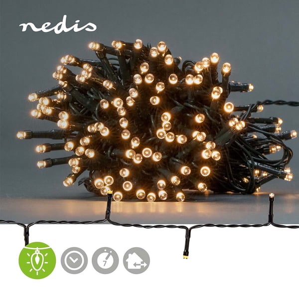 Nedis Julebelysning | Streng | 192 LED's | Varm Hvit | 14.40 m | Lyseffekter: 7 | Innendørs eller utendørs | Batteri drevet