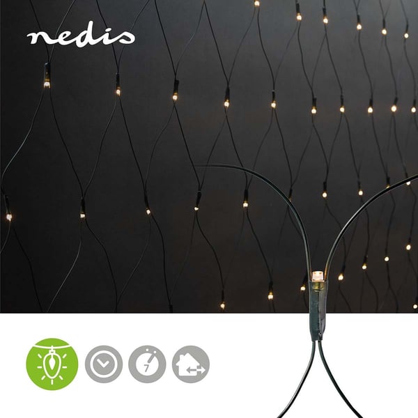 Nedis Dekorative Nettlys | Varm Hvit | 160 LED's | 2 x 1 m | Lyseffekter: 7 | Innendørs eller utendørs | Nettstrøm drevet