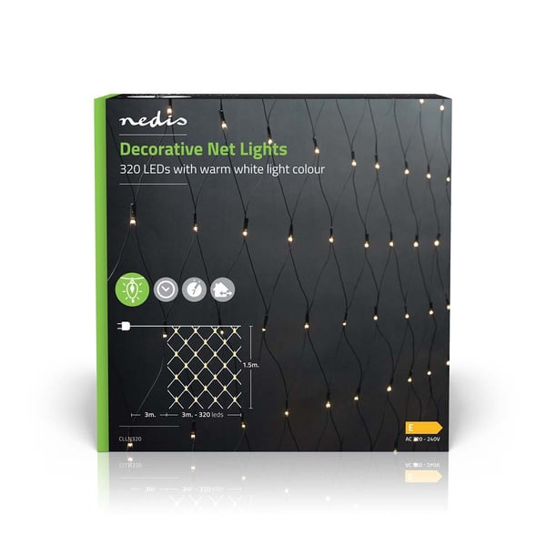 Nedis Dekorative Nettlys | Varm Hvit | 320 LED's | 3 x 1.5 m | Lyseffekter: 7 | Innendørs eller utendørs | Nettstrøm drevet
