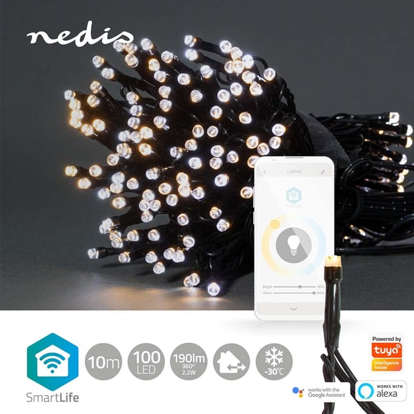 Nedis SmartLife Julelys | Streng | Wi-Fi | Varm til avkjølt hvitt | 100 LED's | 10.0 m | Android™ / IOS