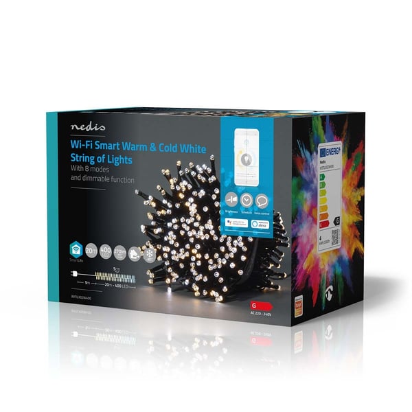 Nedis SmartLife Julelys | Streng | Wi-Fi | Varm til avkjølt hvitt | 400 LED's | 20.0 m | Android™ / IOS