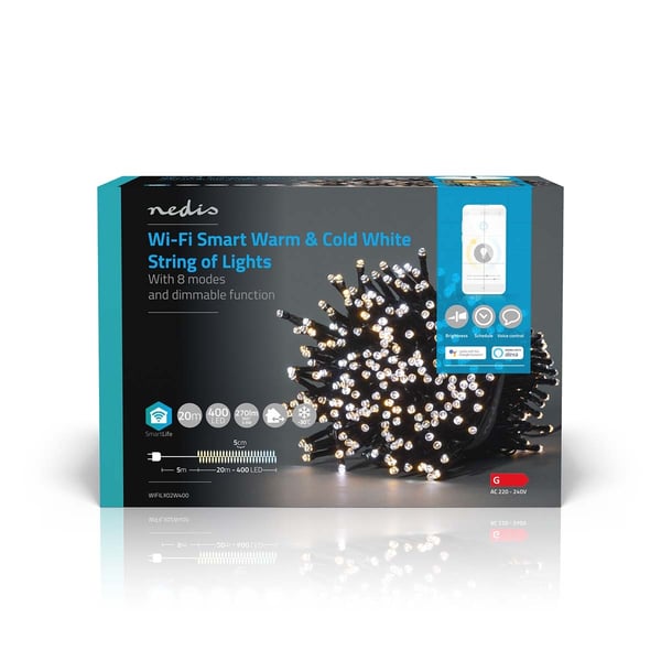 Nedis SmartLife Julelys | Streng | Wi-Fi | Varm til avkjølt hvitt | 400 LED's | 20.0 m | Android™ / IOS