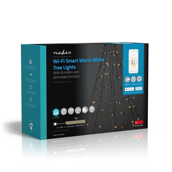 Nedis SmartLife Julelys | Tre | Wi-Fi | Varm Hvit | 200 LED's | 20.0 m | 10 x 2 m | Android™ / IOS