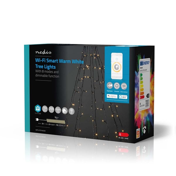 Nedis SmartLife Julelys | Tre | Wi-Fi | Varm Hvit | 200 LED's | 20.0 m | 10 x 2 m | Android™ / IOS