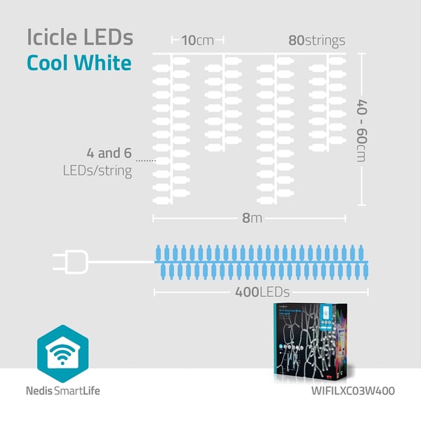 Nedis SmartLife Julelys | Istapp | Wi-Fi | Kald Hvit | 400 LED's | 8.00 m | Android™ / IOS