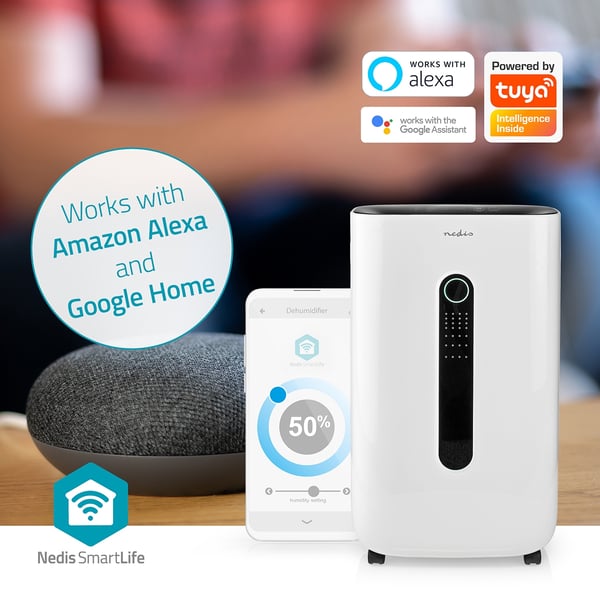 Nedis SmartLife Avfukter | Wi-Fi | 20 l/Døgn | Avfukting / Kontinuerlige / Tørr klesvask / Ventilasjon | Android™ / IOS | Justerbar hygrostat | 195 m³