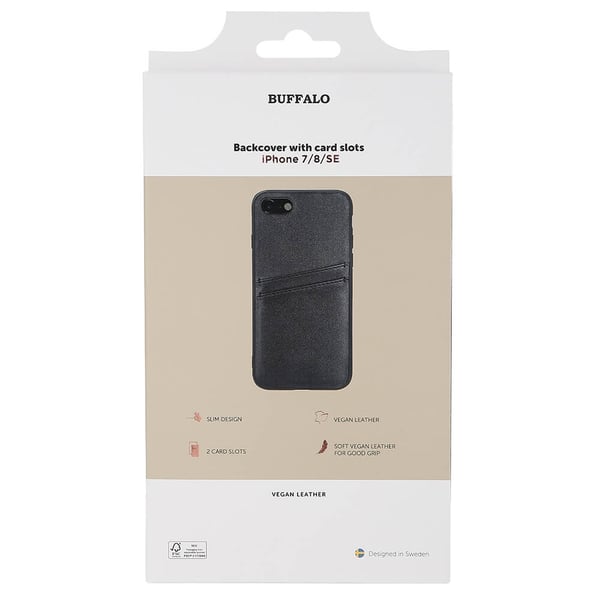 Buffalo Back cover PU 2 card iPhone 7 / 8 / SE Black